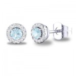 14K White Gold .10Ctw Diamond And .20Ct Aquamarine Earrings