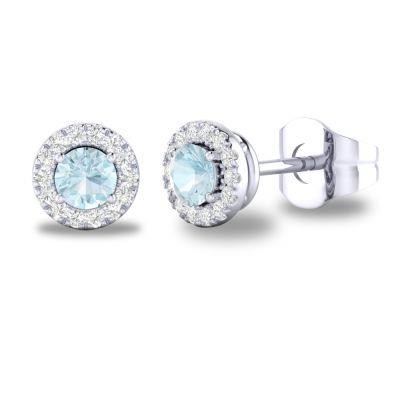 14K White Gold .10Ctw Diamond And .20Ct Aquamarine Earrings