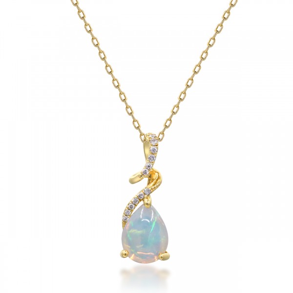 10K YELLOW GOLD DIAMOND AND OPAL PENDANT