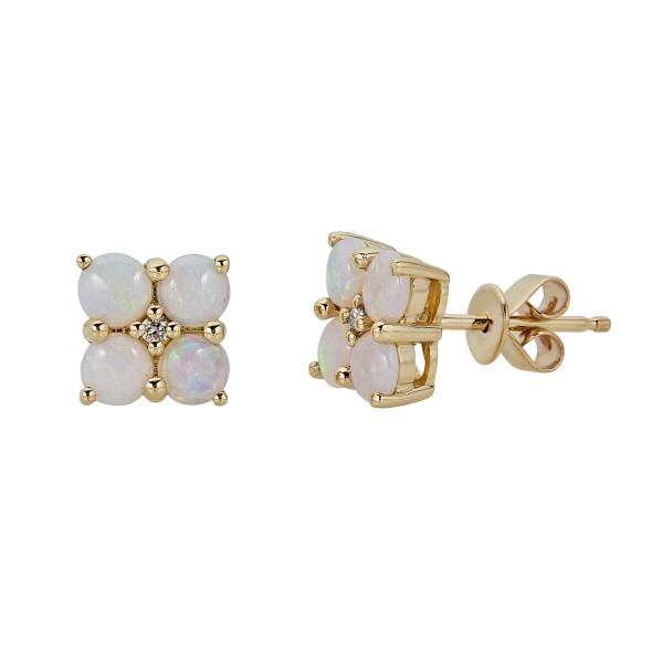 10K YELLOW GOLD DIAMOND AND AUSTRALIAN OPAL EARRINGS