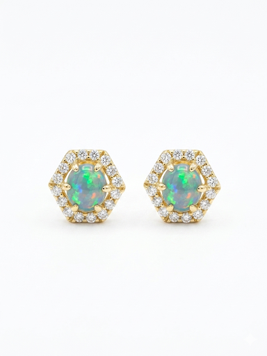 14K YELLOW GOLD DIAMOND AND OPAL EARRINGS