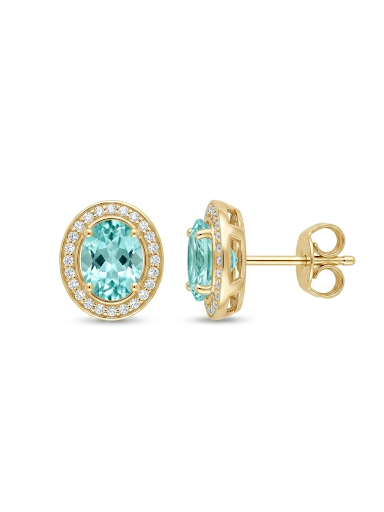 14K YELLOW GOLD DIAMOND AND AQUAMARINE EARRINGS