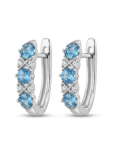 14K WHITE GOLD DIAMOND & AQUAMARINE EARRINGS