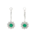 14K WHITE GOLD DIAMOND & EMERALD DANGLE EARRINGS