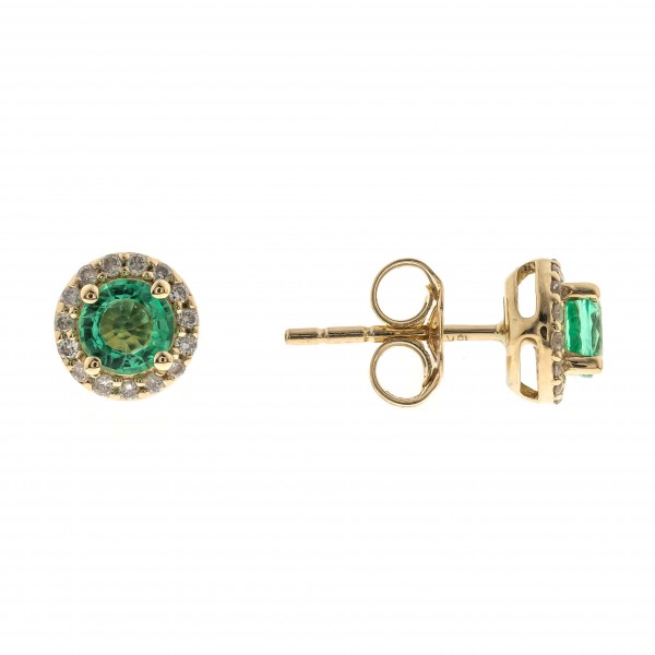 10K YELLOW GOLD DIAMOND AND EMERALD EARRINGS