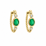 14K YELLOW GOLD DIAMOND & EMERALD LOOP EARRINGS