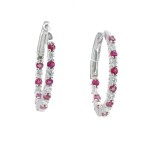 14K WHITE GOLD DIAMOND & RUBY HOOP EARRINGS