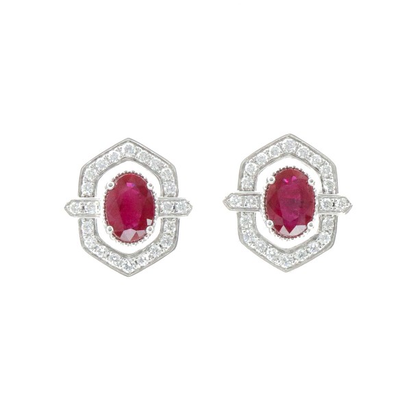 18K WHITE GOLD DIAMOND & RUBY EARRINGS