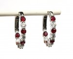 18K WHITE GOLD DIAMOND & RUBY HOOP EARRINGS