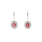 14K WHITE GOLD DIAMOND & RUBY OVAL DROP EARRINGS