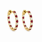 14K YELLOW GOLD DIAMOND & RUBY LOOP EARRINGS