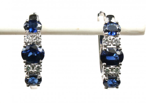 14K WHITE GOLD DIAMOND & SAPPHIRE HOOP EARRINGS