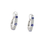 18K WHITE GOLD DIAMOND & SAPPHIRE HOOP EARRINGS