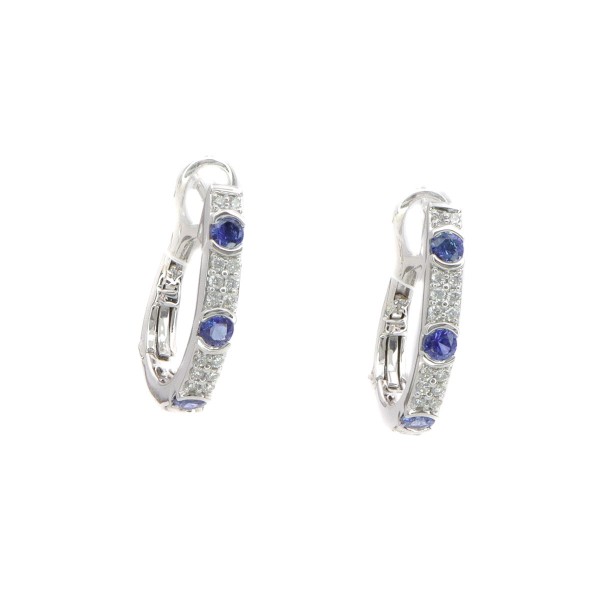 18K WHITE GOLD DIAMOND & SAPPHIRE HOOP EARRINGS