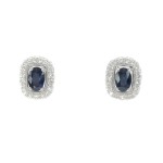 14K WHITE GOLD DIAMOND & SAPPHIRE STUD EARRINGS