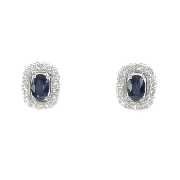 14K WHITE GOLD DIAMOND & SAPPHIRE STUD EARRINGS