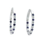 14K WHITE GOLD DIAMOND & SAPPHIRE LOOP  EARRINGS