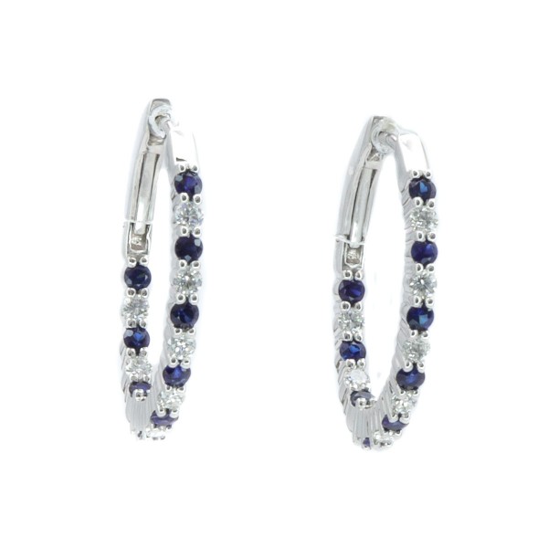 14K WHITE GOLD DIAMOND & SAPPHIRE LOOP  EARRINGS