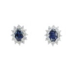 14K WHITE GOLD SAPPHIRE AND DIAMOND HALO EARRINGS
