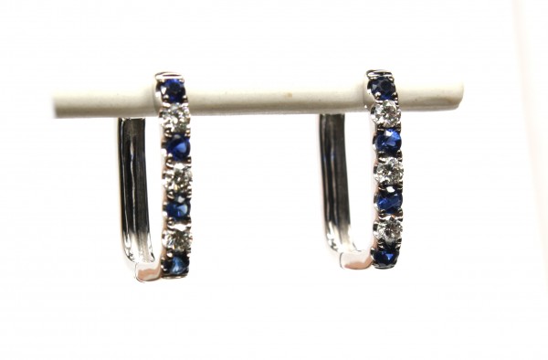 14K WHITE GOLD DIAMOND AND SAPPHIRE HOOP EARRINGS