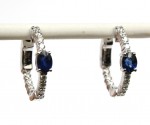 14K WHITE GOLD DIAMOND & SAPPHIRE HOOP EARRINGS