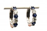 14K WHITE GOLD DIAMOND & SAPPHIRE HOOP EARRINGS
