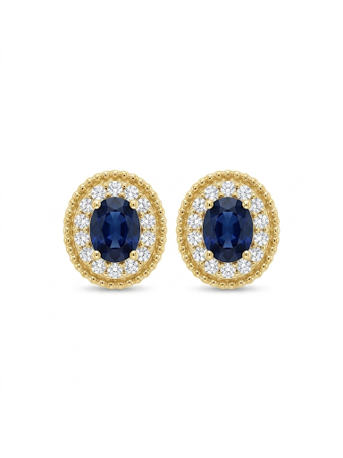14K YELLOW GOLD DIAMOND AND SAPPHIRE EARRINGS