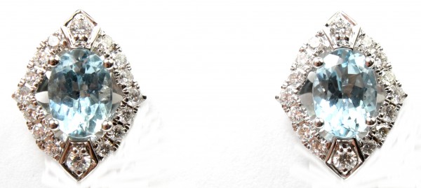14K White Gold 3/8Ctw Diamond And 1.58Ctw Aquamarine Earrings