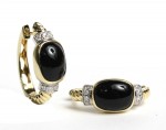 14K YELLOW GOLD DIAMOND AND BLACK AGATE EARRINGS