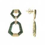 14K YELLOW GOLD DIAMOND AND MALACHITE DANGLE EARRINGS