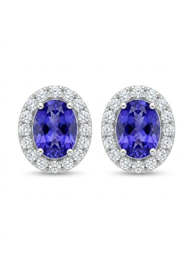 14K WHITE GOLD DIAMOND & TANZANITE EARRINGS