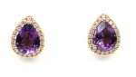 14K YELLOW GOLD DIAMOND & AMETHYST PEAR SHAPE STUD EARRINGS