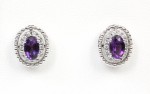 14K WHITE GOLD DIAMOND & AMETHYST STUD EARRINGS