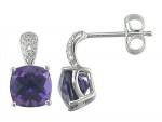 14K WHITE GOLD DIAMOND AND AMETHYST EARRINGS