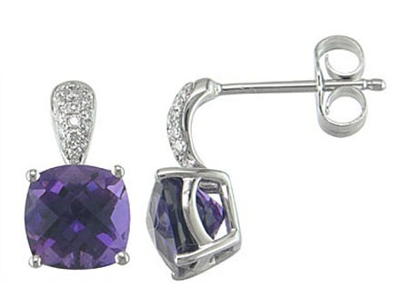14K WHITE GOLD DIAMOND AND AMETHYST EARRINGS