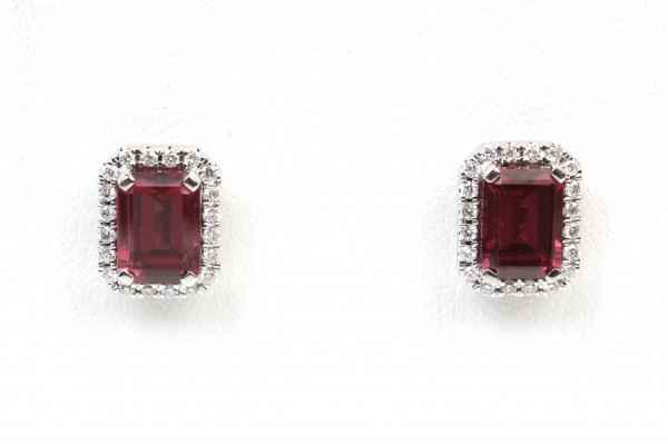 14K WHITE GOLD DIAMOND AND RHODOLITE GARNET EARRINGS