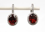 14K WHITE GOLD DIAMOND & GARNET DROP EARRINGS
