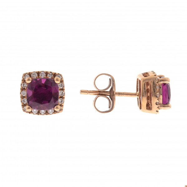 10K ROSE GOLD DIAMOND AND RHODOLITE GARNET EARRINGS