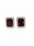 14K WHITE GOLD DIAMOND & GARNET EARRINGS