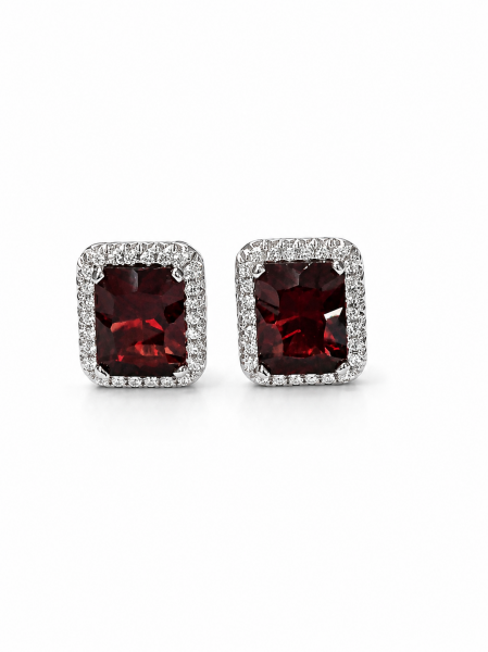 14K WHITE GOLD DIAMOND & GARNET EARRINGS