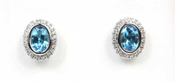 14K WHITE GOLD DIAMOND & BLUE TOPAZ EARRINGS