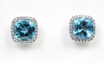 14K WHITE GOLD DIAMOND & BLUE TOPAZ EARRINGS