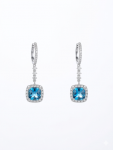 14K WHITE GOLD DIAMOND AND BLUE TOPAZ DANGLE EARRINGS