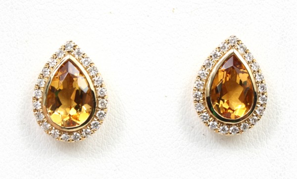 14K YELLOW GOLD DIAMOND & CITRINE EARRINGS