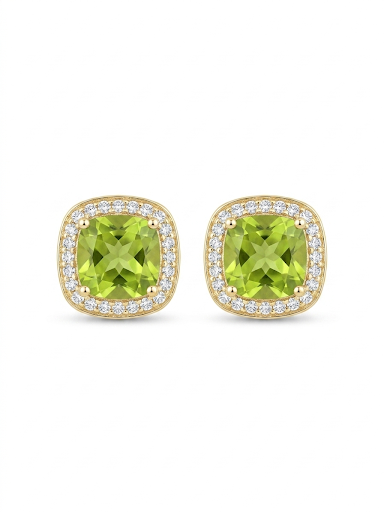 14K YELLOW GOLD DIAMOND & PERIDOT EARRINGS