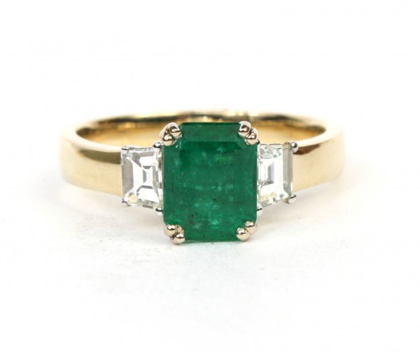14K TWO TONE DIAMOND & EMERALD RING