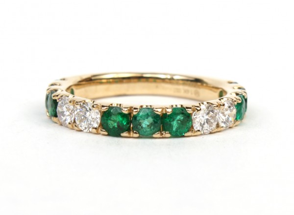 14K YELLOW GOLD DIAMOND & EMERALD BAND