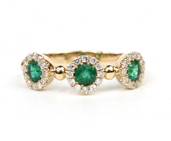 14K YELLOW GOLD DIAMOND & EMERALD  BAND