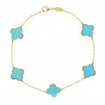 14K YELLOW GOLD LARGE CLOVER TURQUOISE BRACELET