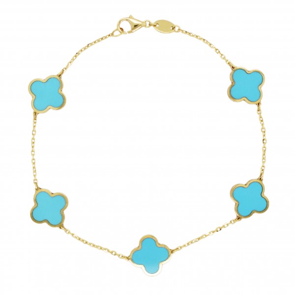 14K YELLOW GOLD LARGE CLOVER TURQUOISE BRACELET